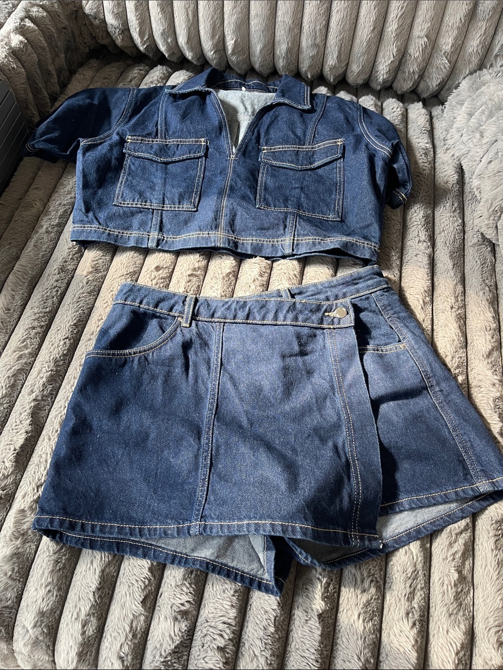 Zara Dark Blue Denim Short Skort Set